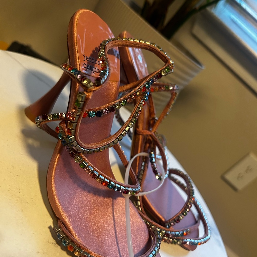 Jeffrey Campbell Terracotta Strappy Heels with Metallic Embellishments